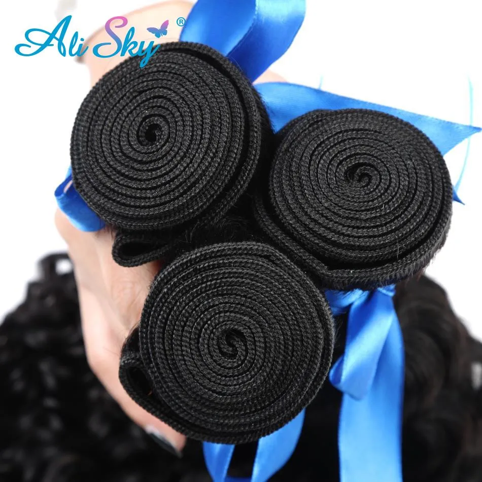 Alisky волосы перуанские глубокие кудрявые 4 пряди с фронтальной застежкой remy волосы для наращивания натуральные кудрявые пучки волос с застежкой