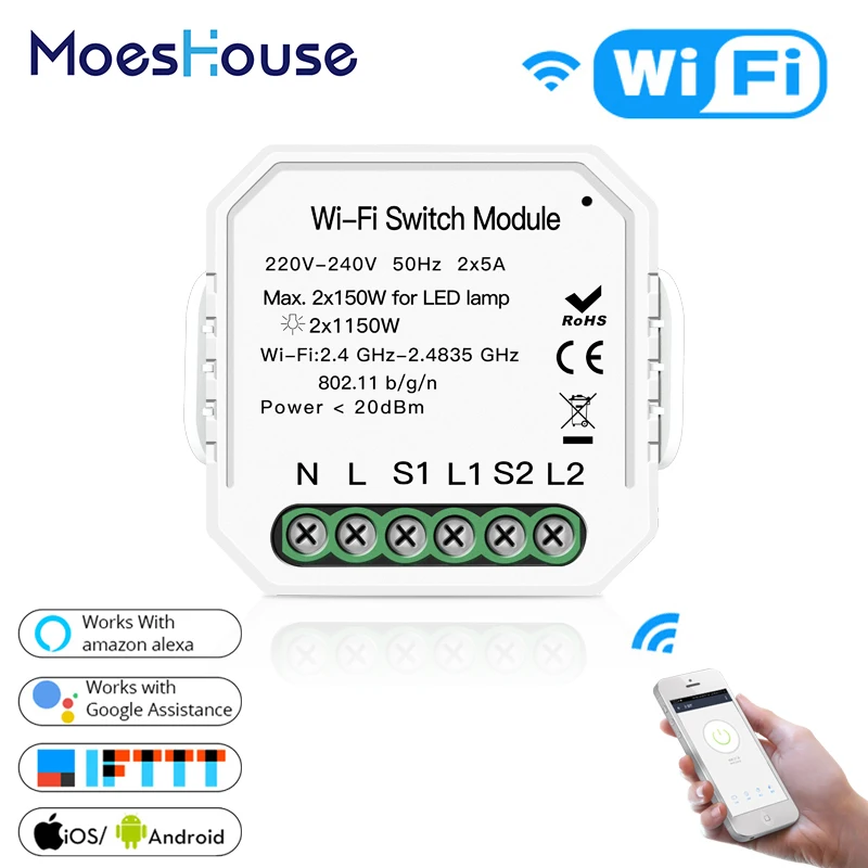 2 комплекта, 2 способа, Wifi, умный светильник, переключатель, Diy выключатель, модуль Smart Life/Tuya APP, пульт дистанционного управления, работает с Alexa Echo Google Home
