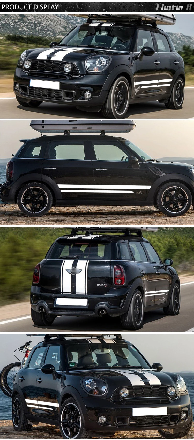 Наклейка Стикеры в полоску комплект для MINI Countryman Cooper S гонки капот магистральному JCW винил Наклейки-белый/черный /красный/золото, чтобы выбрать