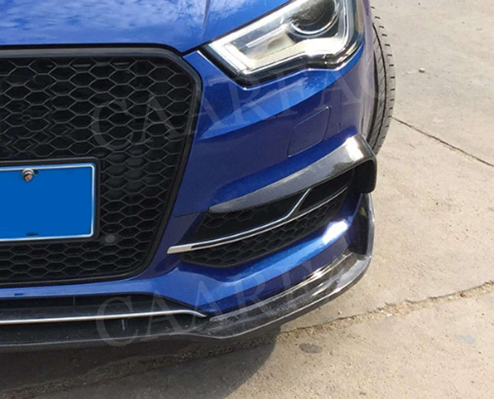 Углеродное волокно передняя противотуманная фара веко рамки для Audi A3 S3 седан 2013- бампер сбоку Canards плавники крылышко планки