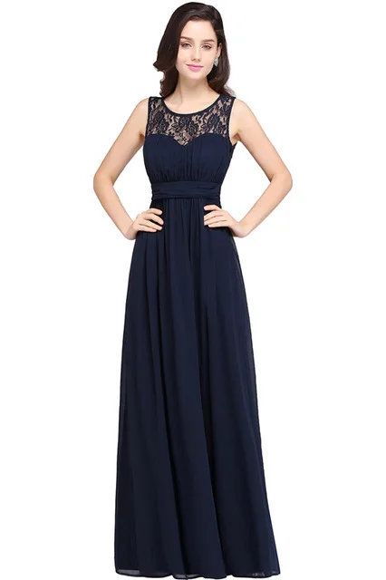 Navy Blue Бордовые Платья для подружки невесты плюс размеры Длинные шифон свадебное платье подружки невесты кружево Макси официальная Вечеринка платья Vestido - Цвет: Navy Blue