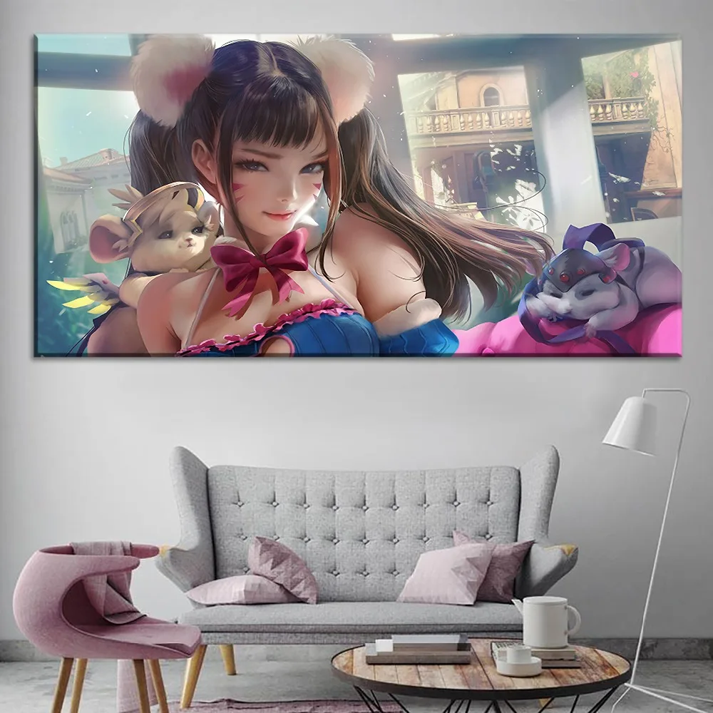 Kawaii Сексуальная Dva Overwatch живопись на холсте тип печати и на стене декоративное произведение искусства 1 панель стиль игры большой плакат