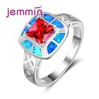 hot sale blue fire opal red stone fashion jewelry ring women 925 sterling silver opal rings new