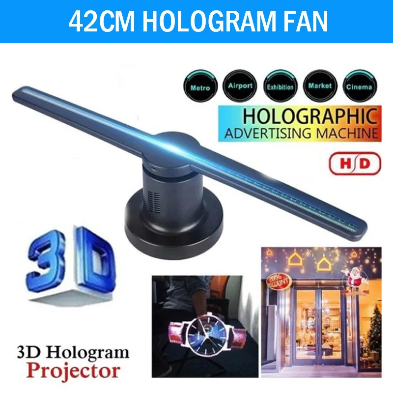 

3D Голограмма, проектор, вентилятор, голографический проигрыватель, 224 светодиодов, 16G TF, 42 см, забавная реклама, голограма, светильник