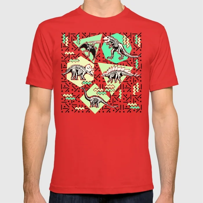 Весна лето берсерка мужчины майка 90-х динозавров скелет неон шаблон с коротким