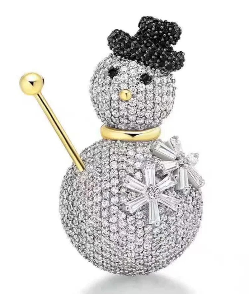 YP280 роскошная брошь в виде снеговика с кристаллами из циркония 925 пробы