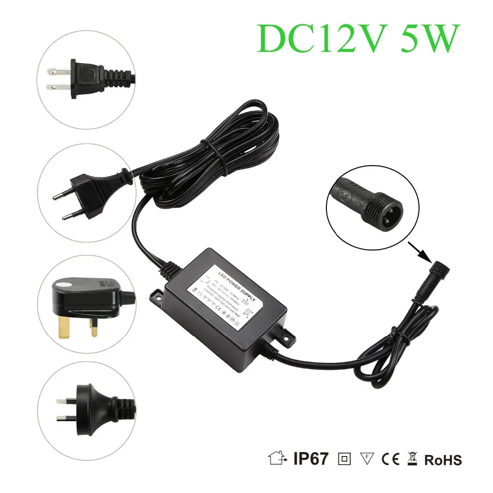 IP67 Waterproof DC12V 5W Transformer Power Supply Driver for LED Light  Outdoor or Indoor Lamp EU,US,UK,AU plug