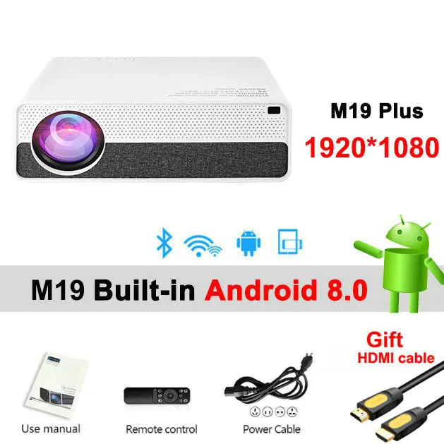 Built-in android 8.0 Vivicine M19 новейший проектор 1080 p, опция Android 9,0 HDMI USB PC 1920x1080 Full HD светодиодный проектор для домашнего кинотеатра - Цвет: Built-in android 8.0