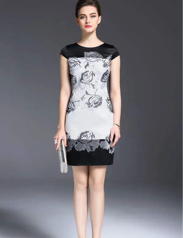 Women dress vintage flower embroidery patchwork OL office ladies dresses C3716 | Женская одежда
