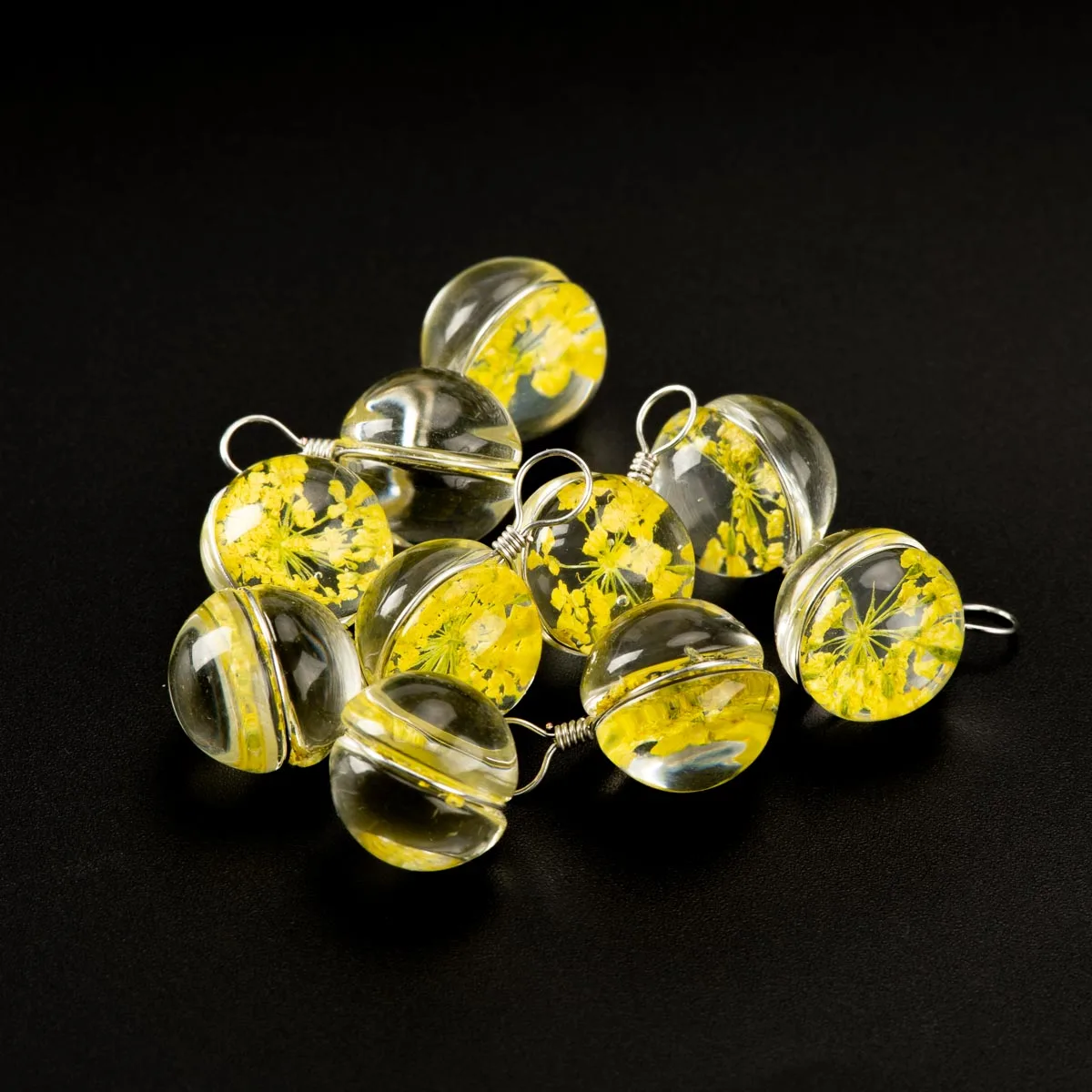12 # железная проволока высушенный цветок в стеклянной бусине DIY для серьги