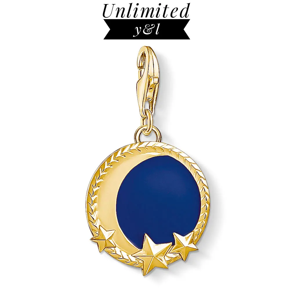 

Blue Moon Star Charms 925 Sterling Silver Gold Color DIY Fashion Jewelry Fit Thomas Style Bracelet Necklace Women Men 2019 New
