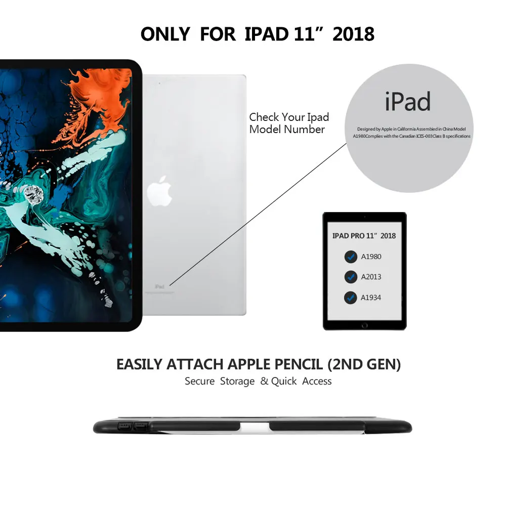 Чехол-клавиатура CHINFAI для iPad Pro 11 PU Чехол-подставка с магнитно-съемной беспроводной Bluetooth клавиатурой и слотом для карандашей