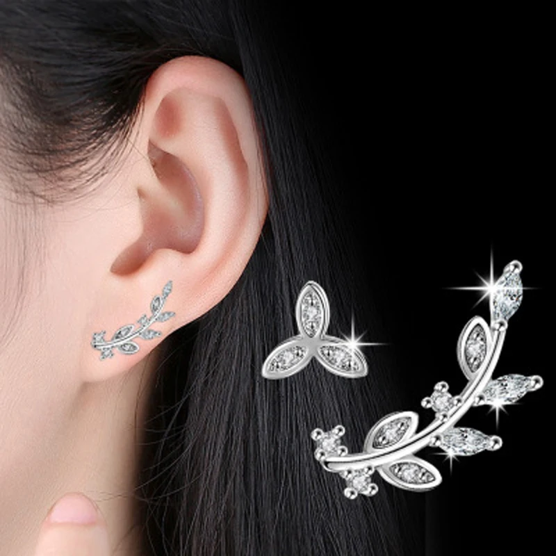 

925 silver needle Women Jewelry Fashion Cute Tiny Asymmetric Leaves Stud Earrings For Daughter Girls Ds530