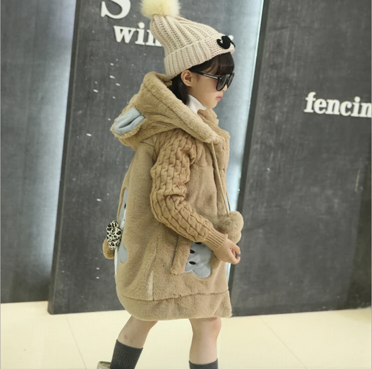 Милая зимняя одежда для маленьких девочек флисовое пальто с искусственным мехом
