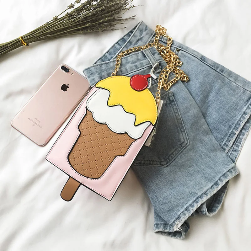 Лето 2017 г. небольшой свежий мороженое сумка со вставками кожаные мини для женщин