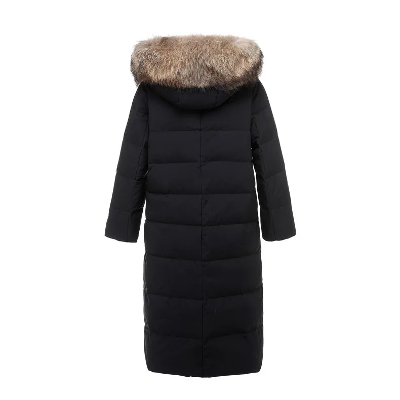 2XL~ 7XL женские пуховики больших размеров, Длинная зимняя парка на утином пуху, пальто с натуральным мехом на капюшоне, женская утепленная зимняя одежда