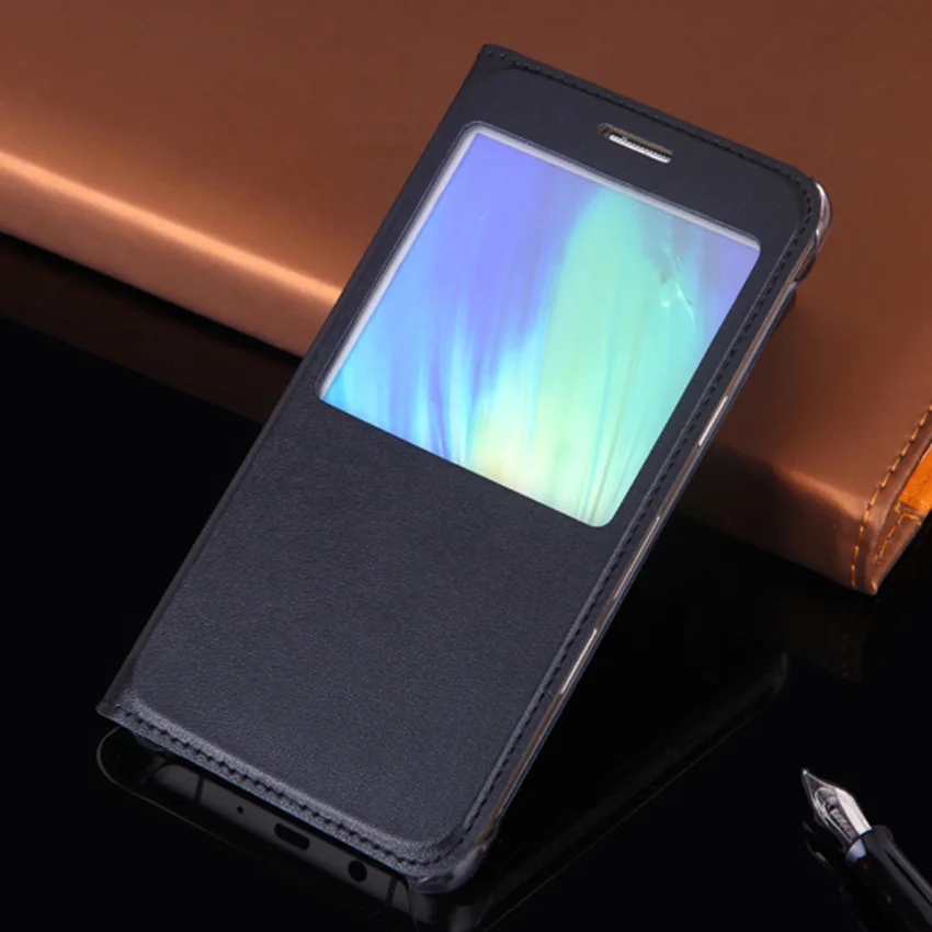 Black Чехол-раскладушка кожаный чехол для телефона для Samsung Galaxy A3 A5 A7 A 3 5 7 см A310F A510F A710F SM-A310F SM-A510F с прозрачным окном - Цвет: Black