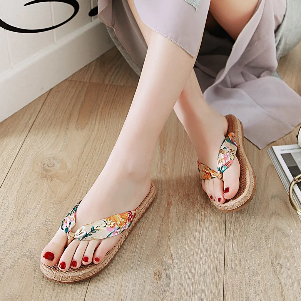 SAGACE/женские шлепанцы на плоской подошве пляжная обувь в богемном стиле с принтом