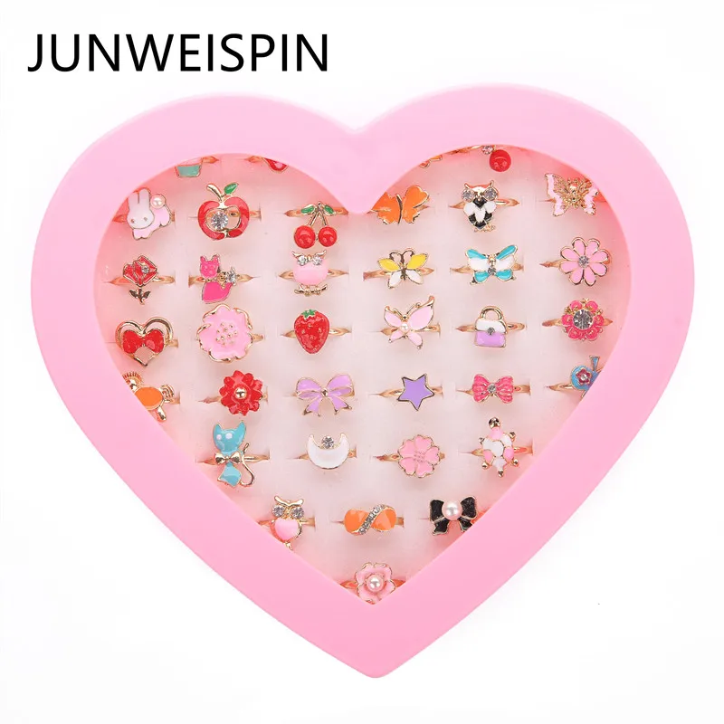 JUNWEISPIN 36 12 шт. детские украшения для маленьких девочек регулируемые кольца в