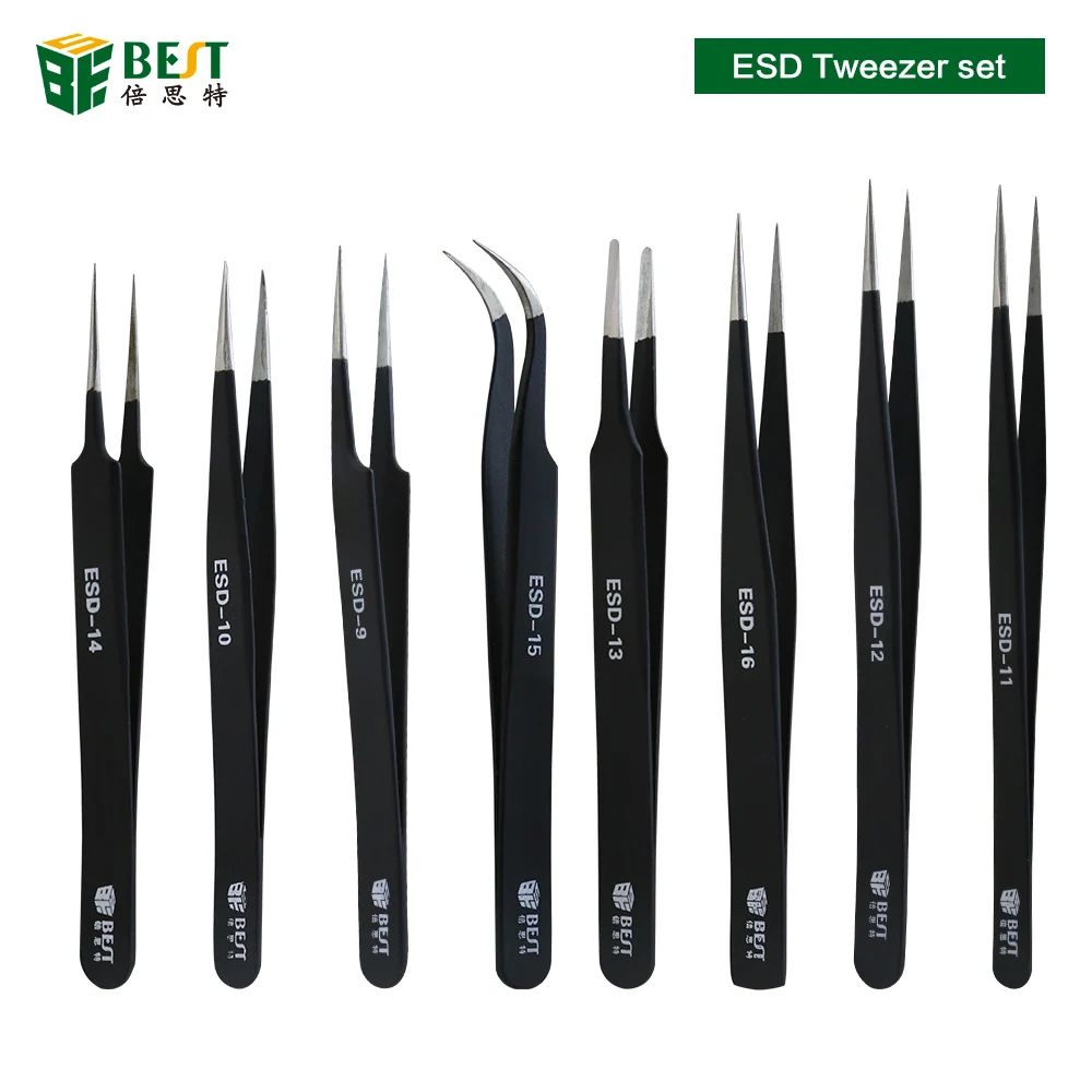 

8pcs/lot BGA Precision ESD Tweezers Set, stainless steel anti-static tweezers Repair Tool Soldering Station Welding Assist