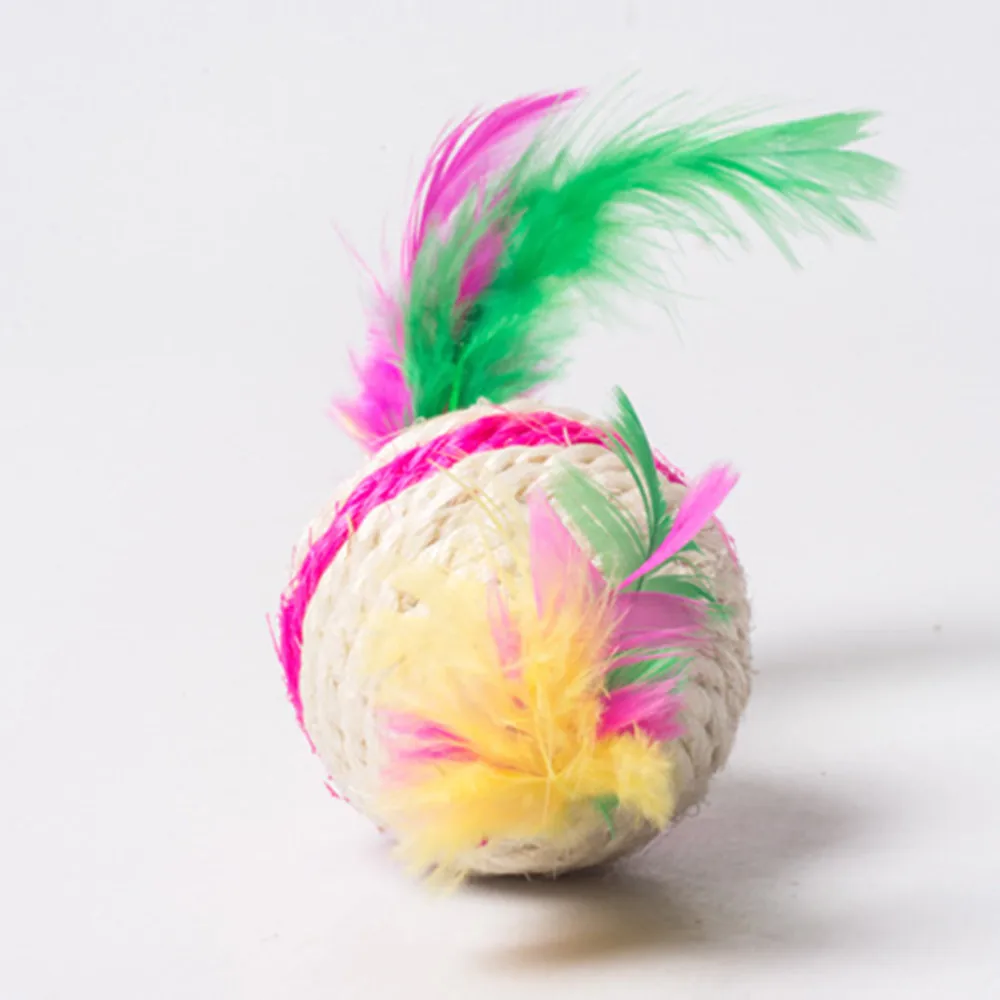 Cat Toy Ball Interactive Kitten Play Game Chewing Rattle Scratch Sisal And Feathers Training Funny Toys Feather | Дом и сад