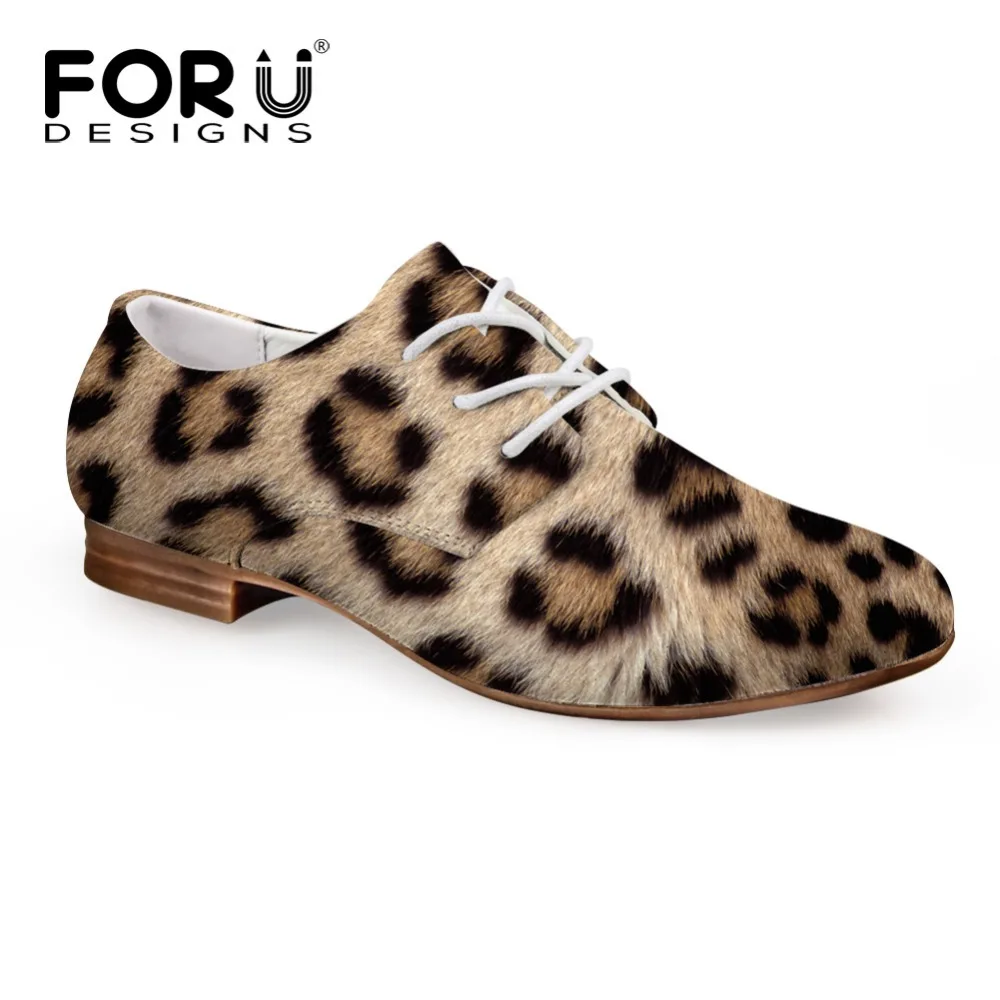 Женские туфли оксфорды на плоской подошве forujeans леопардовые повседневные