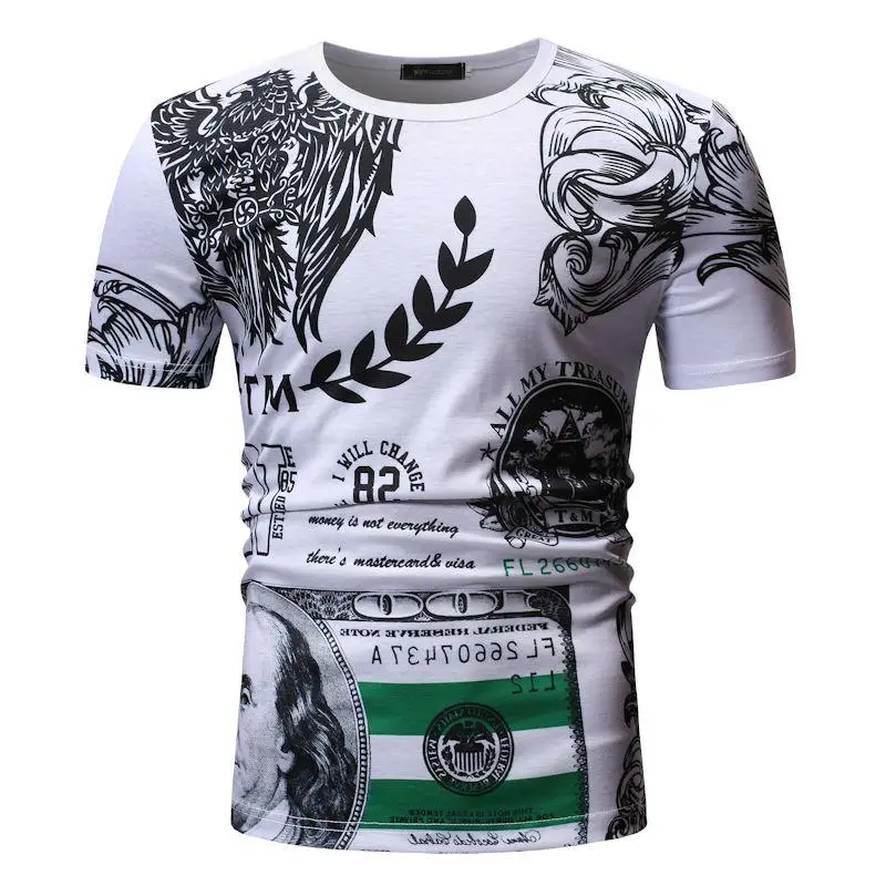 

Hawaiian T Shirts Men's Fitness Clothing Summer Tops Tees Short sleeve Hip hop T Shirt O-neck Loose Fashion White black