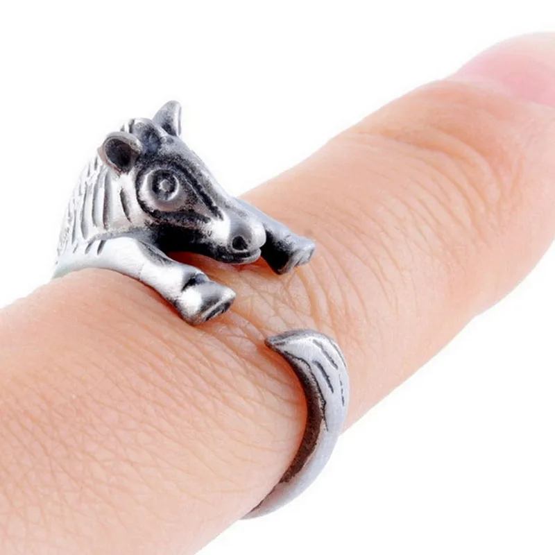 Открытые Кольца в виде лошади панк Винтажное кольцо с животными регулируемые