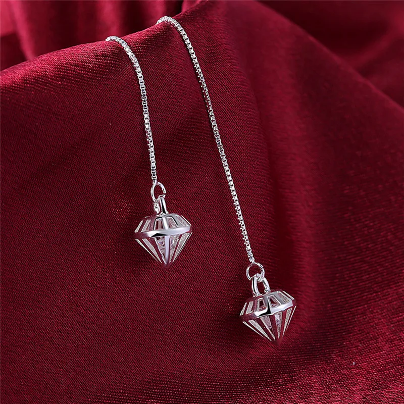 Модные Серебристые Висячие кулон серьги Famale треугольной пирамиды длинная цепь