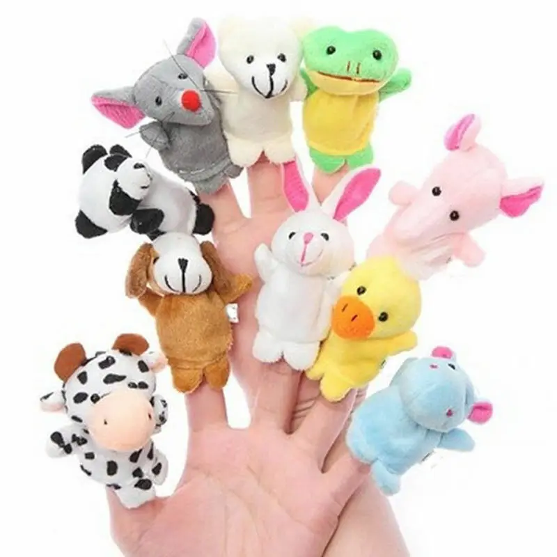 PUDCOCO 10Pcs Velvet Farm Stuffed Animal Finger Puppets Toys Baby Learn Story Party Bag Filler Novelty Plush Toys