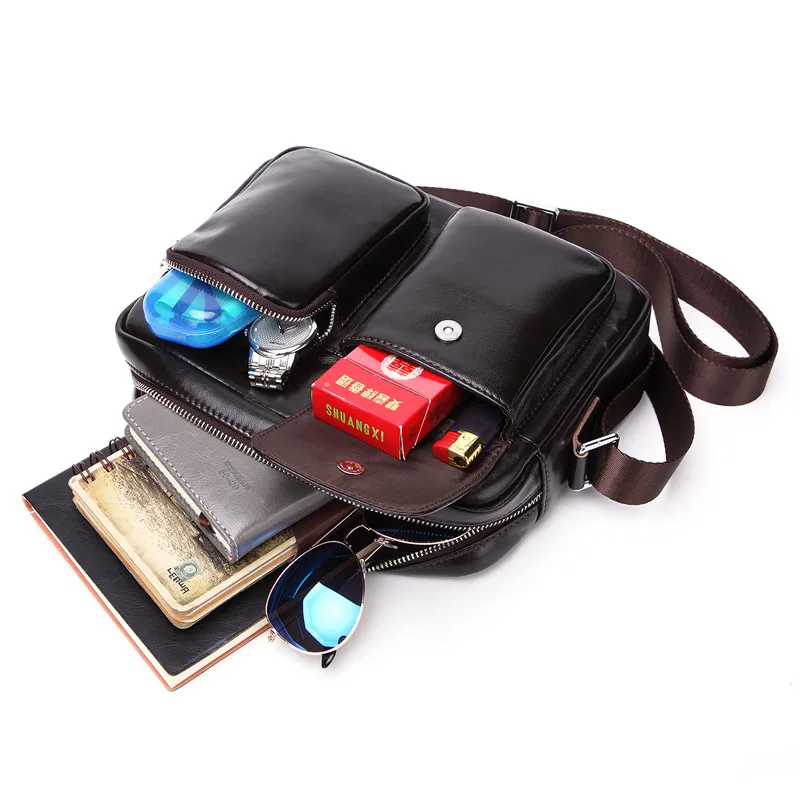 

Nesitu Dark Coffee Real Skin Genuine Leather Small Men Messenger Bags Man Shoulder Bag #M8128