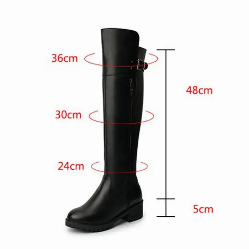 GKTINOO Female Over the Knee Boots Genuine Leather Women's Thigh High Boot Buckle Strap Thick Heels Shoes Woman Winter Warm Fur