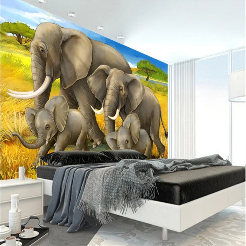 wellyu  HD elephant mural art warm background wall custom large mural green silk wallpaper papel de parede