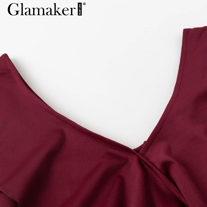 Женский трикотажный клубный кроп топ Glamaker черный облегающий с рукавами оборками