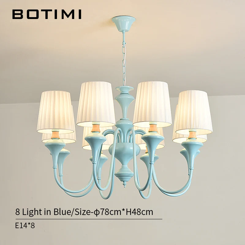 8 Light in Blue BOTIMI скандинавский светодиодный светильник с тканевым абажуром для гостиной, синие люстры, светильник ing, современный белый подвесной светильник для спальни - Цвет абажура: 8 Light in Blue