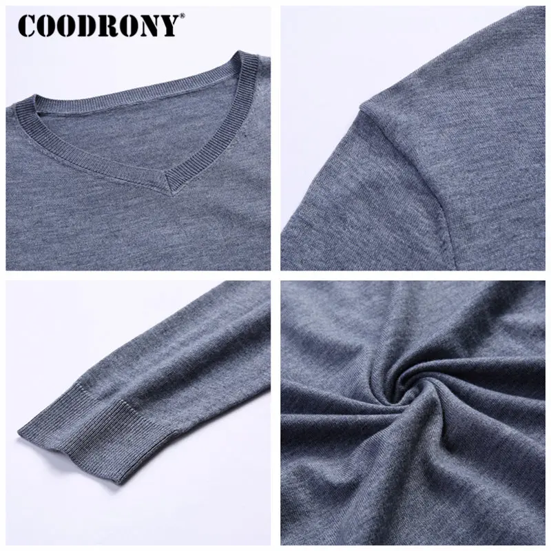 

COODRONY Men Sweater Pure Color Casual V-Neck Pullover Men Clothes Autumn Winter Soft Warm Cashmere Wool Sweaters Pull Homme 200