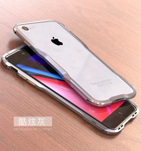 Luphie металлический бампер для iphone 8 чехол Роскошный ультра тонкий алюминиевый каркас противоударный чехол для телефона s для iphone 8 Plus чехол - Цвет: grey