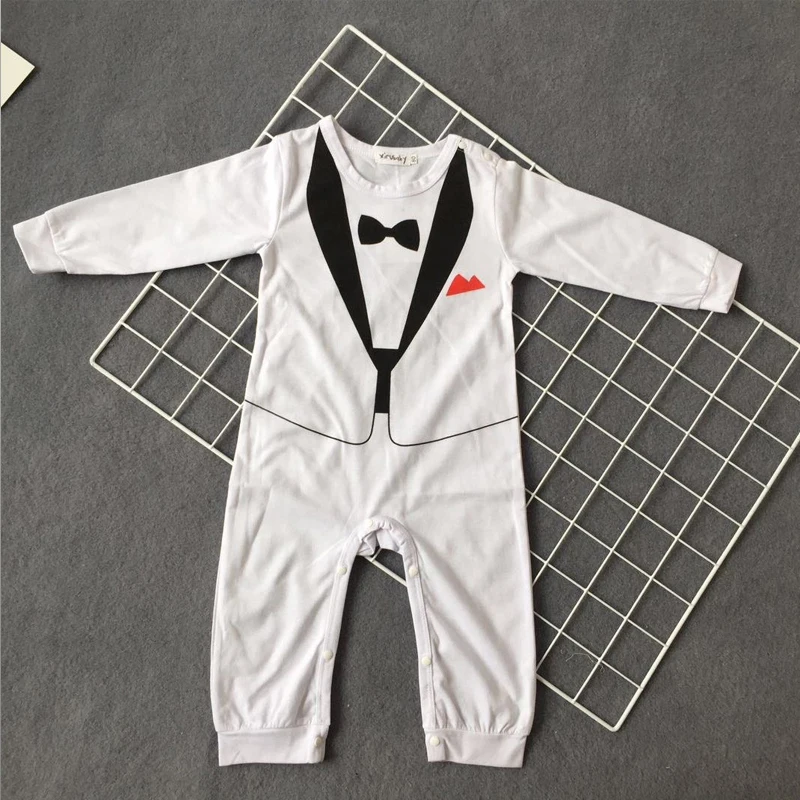 Lemonmiyu Baby Rompers Solid Tie Cotton O-Neck Tops Long Sleeve For Gentleman Children Covered Button Cartoon Pants 2018 |