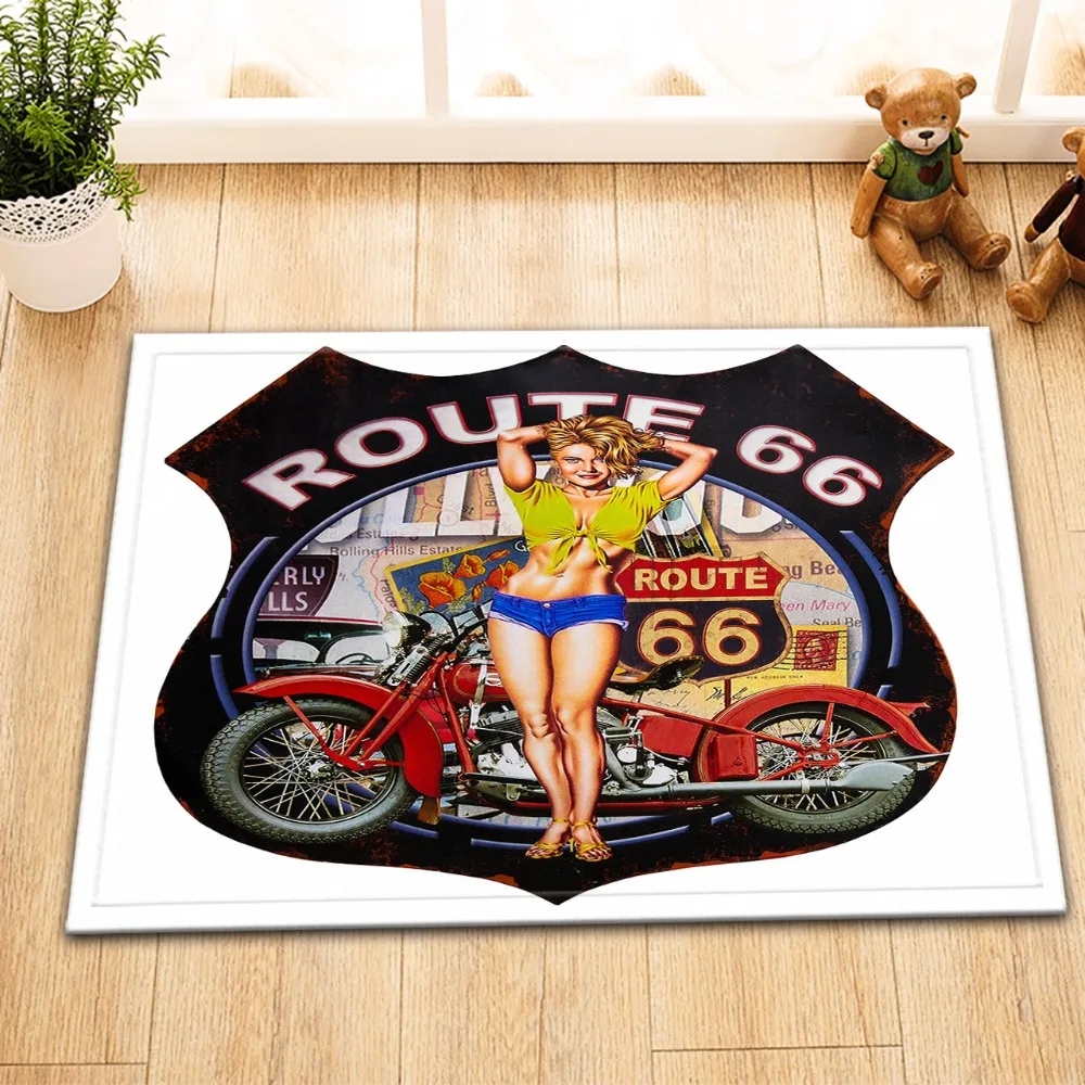 LB 60*40 Route 66 крутой мотоцикл белый и черный 3D ковер для ванной напольный коврик
