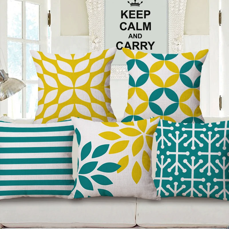 Желтая и Бирюзовая наволочка в полоску геометрический шезлонг стул для подушки