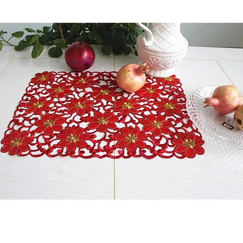 Рождественская вышивка красные коврики для стола садовые высококачественные