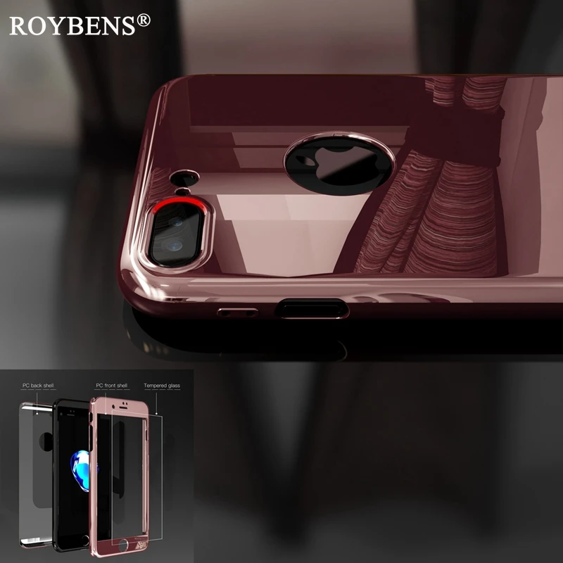 PC покрытие зеркала 360 градусов полный защитный чехол для iPhone X 7 8 6 S Plus 10 + стекло