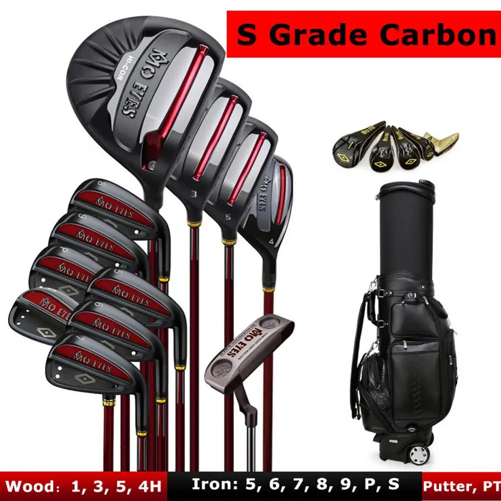 Black Carbon S Grade Mo Eyes 12 шт./компл. полный титановый сплав клюшка для гольфа набор с сумкой - Цвет: Black Carbon S Grade