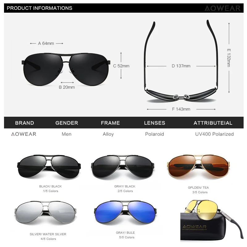 AOWEAR классические авиационные солнцезащитные очки Для Мужчин Поляризованные в