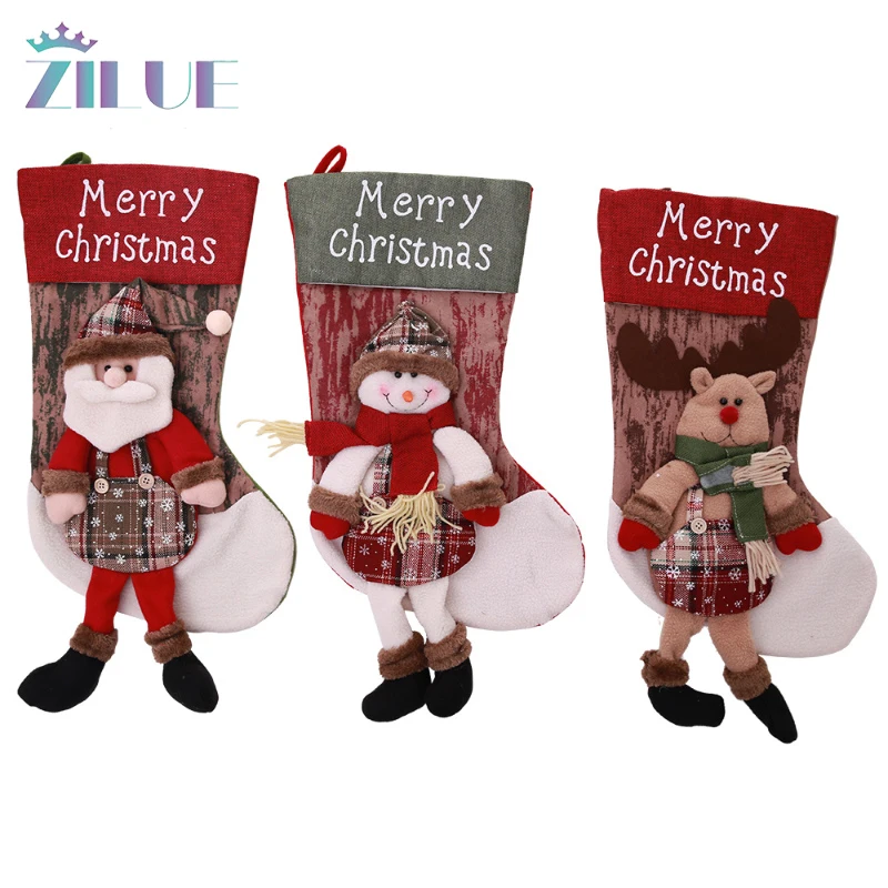 

Zilue 1Pcs Christmas Stocking Pendant Home Decor Santa Claus Snowman Elk Christmas Pendant Children Christmas Stocking