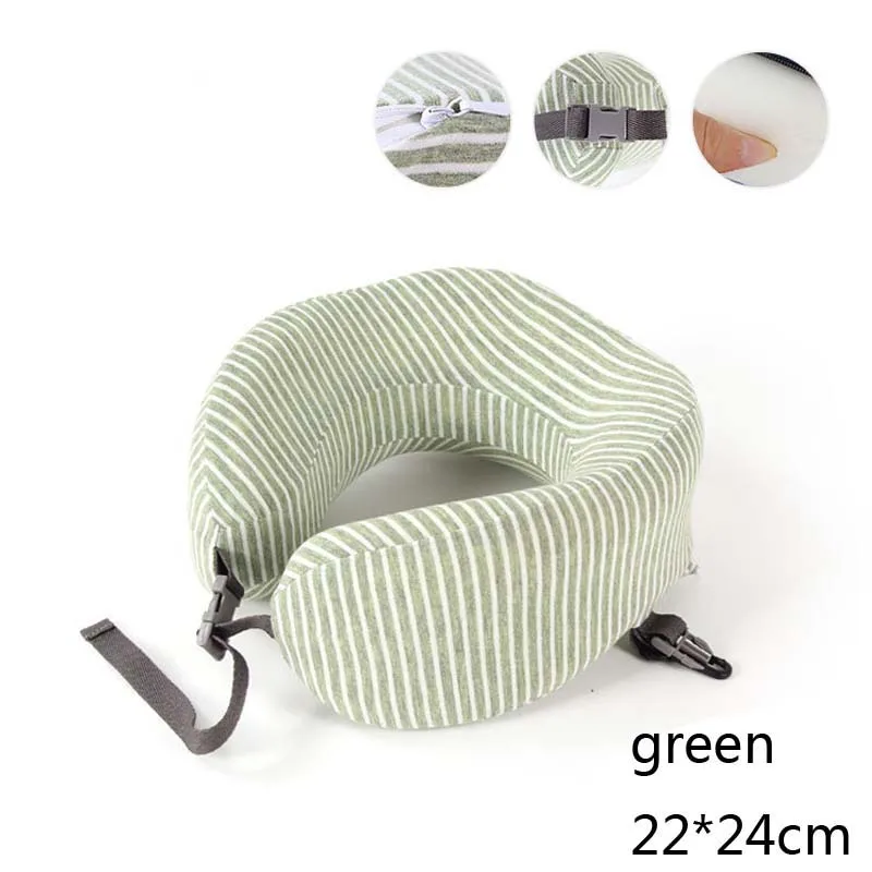 green style A Регулируемая u-образная подушка для шеи с эффектом памяти, складная подушка для поддержки головы для сна на самолете, автомобиле, офисе - Цвет: green style A