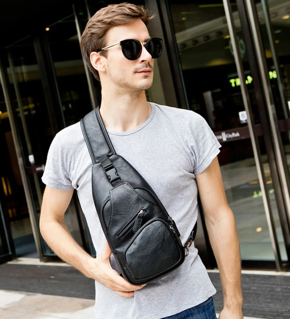 Мужской рюкзак-слинг из искусственной кожи ранец высшего качества модная