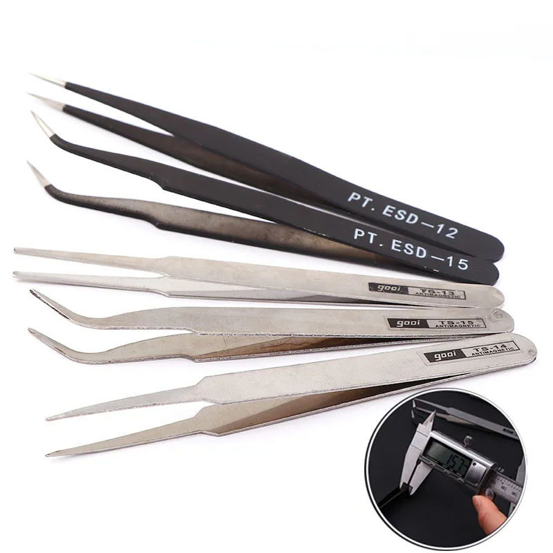 1pcs/lot New Anti-Static Precision Tweezers Curved Stainless Steel Curved Straight Tweezers Precision Repair Tool