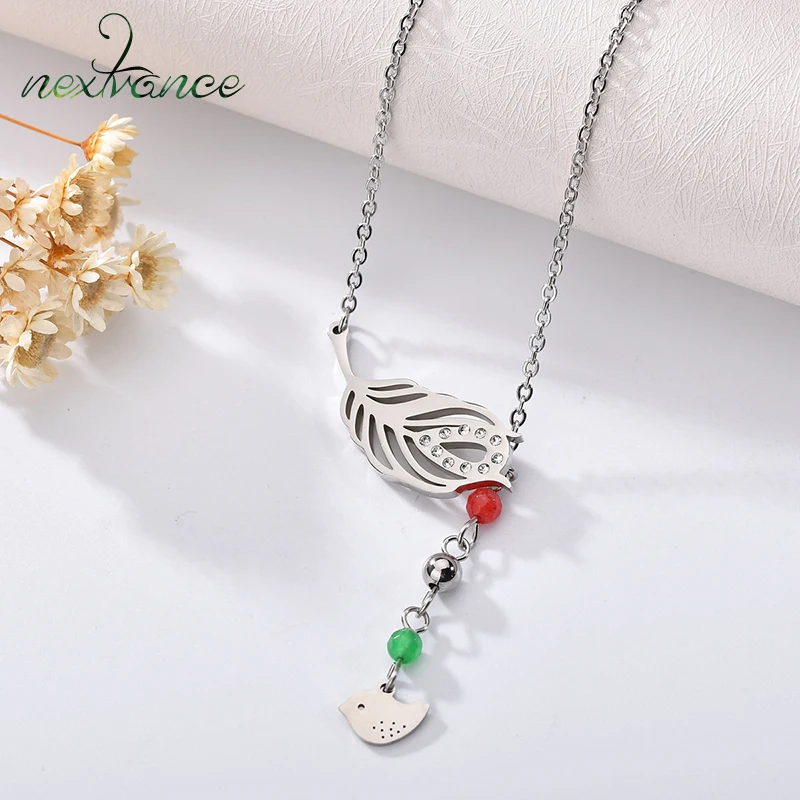 Nextvance Natural Stone Clavicle Choker Feather Pendant Stainless Steel Tassel Jewelry Bird Keepsake For Women | Украшения и