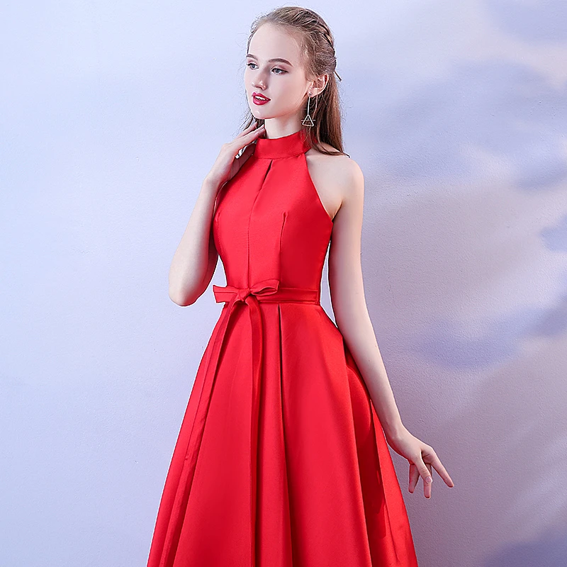 Ever Pretty красное платье подружки невесты длинное атласное Дешевое в пол свадебное